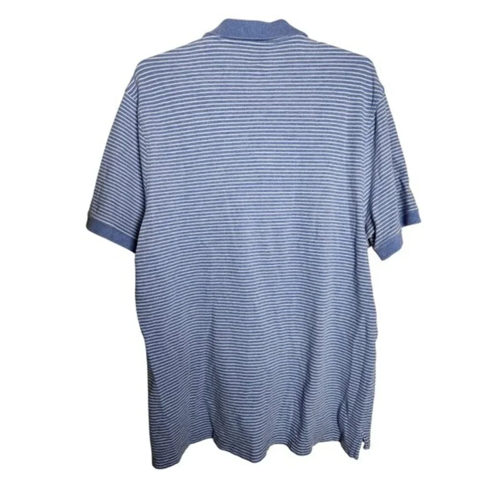 J Crew Polo Shirt Mens XL‎ Performance Short Sleeve White Blue Striped Golf